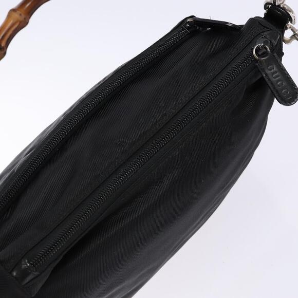 GUCCI Bamboo Hand Bag Nylon Black Silver 000 2404 000 2404 - Picture 6 of 13